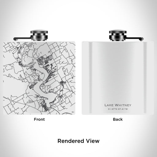 Rendered View of Lake Whitney Texas Map Engraving on 6oz Stainless Steel Flask in White