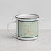 Left View Custom Lake Whitney Texas Map Enamel Mug in Woodblock