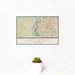 12x18 Lake Wylie Carolinas Map Print Landscape Orientation in Woodblock Style With Small Cactus Plant in White Planter