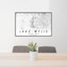 24x36 Lake Wylie Carolinas Map Print Landscape Orientation in Classic Style Behind 2 Chairs Table and Potted Plant