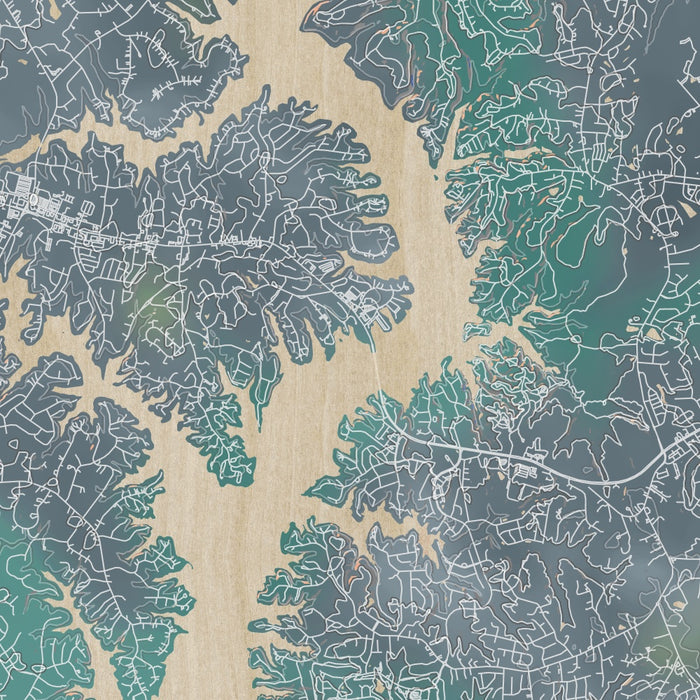 Lake Wylie Carolinas Map Print in Afternoon Style Zoomed In Close Up Showing Details