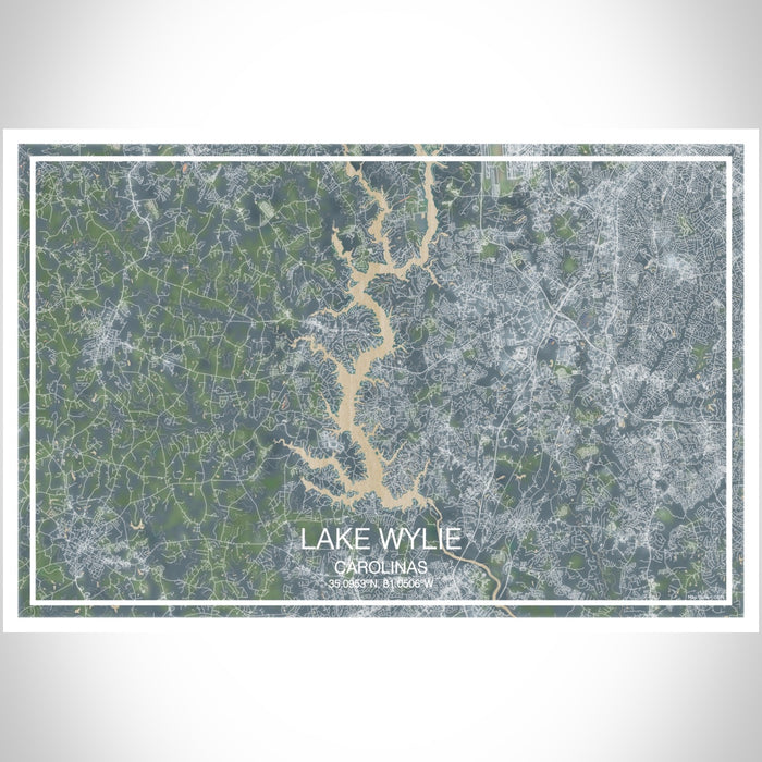 Lake Wylie Carolinas Map Print Landscape Orientation in Afternoon Style With Shaded Background