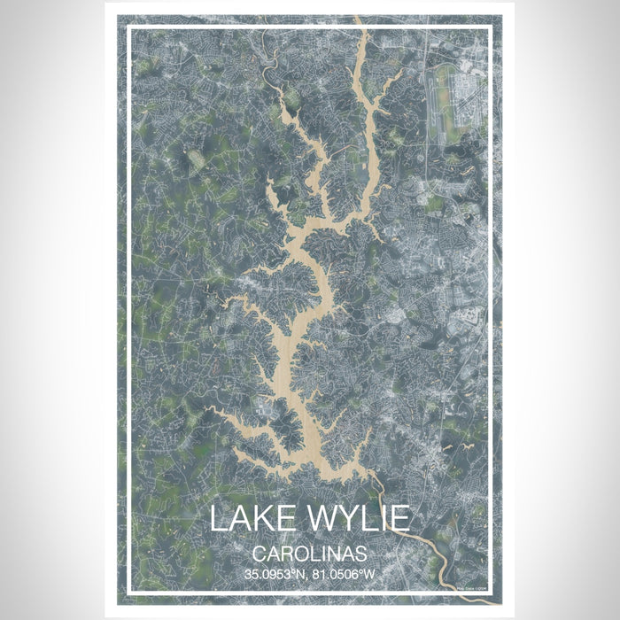 Lake Wylie Carolinas Map Print Portrait Orientation in Afternoon Style With Shaded Background