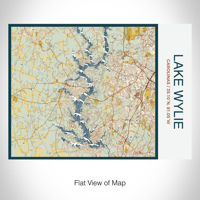 Rendered View of Lake Wylie Carolinas Map on 20oz Stainless Steel Insulated Bottle with Bamboo Top with printed woodblock style map