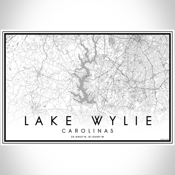 Lake Wylie Carolinas Map Print Landscape Orientation in Classic Style With Shaded Background