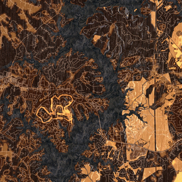Lake Wylie Carolinas Map Print in Ember Style Zoomed In Close Up Showing Details