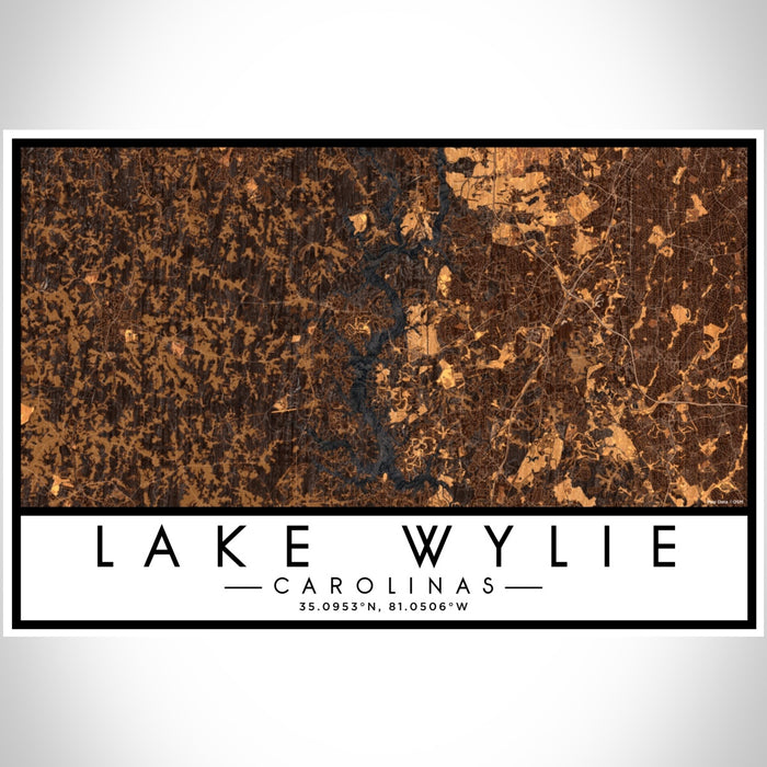 Lake Wylie Carolinas Map Print Landscape Orientation in Ember Style With Shaded Background