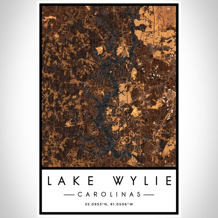Lake Wylie Carolinas Map Print Portrait Orientation in Ember Style With Shaded Background