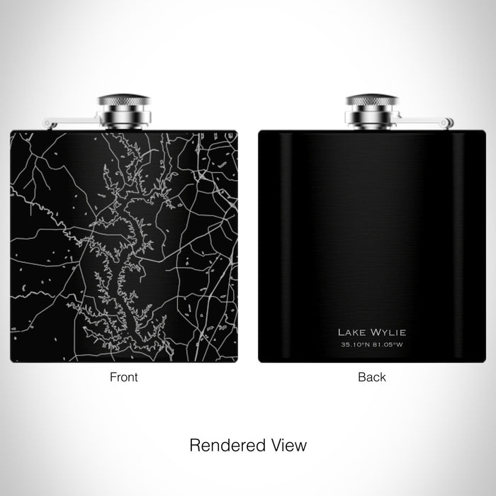 Rendered View of Lake Wylie Carolinas Map on 6oz Stainless Steel Flask in Black
