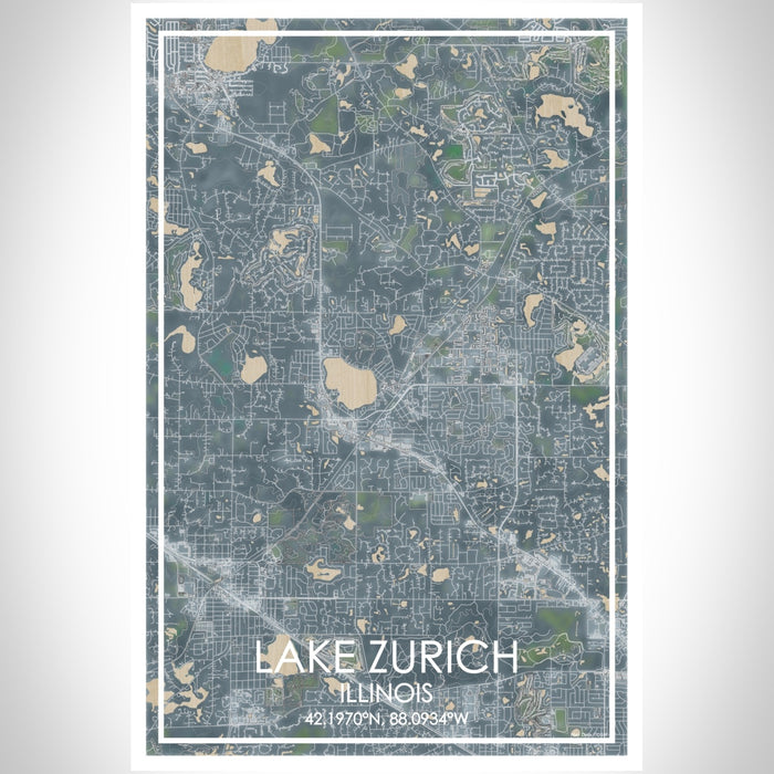 Lake Zurich Illinois Map Print Portrait Orientation in Afternoon Style With Shaded Background