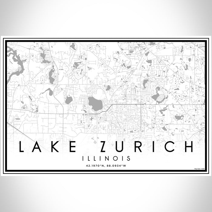 Lake Zurich Illinois Map Print Landscape Orientation in Classic Style With Shaded Background