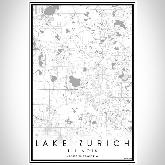 Lake Zurich Illinois Map Print Portrait Orientation in Classic Style With Shaded Background