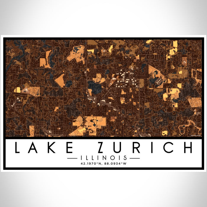 Lake Zurich Illinois Map Print Landscape Orientation in Ember Style With Shaded Background