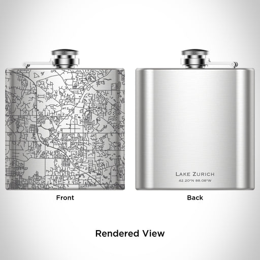 Rendered View of Lake Zurich Illinois Map Engraving on 6oz Stainless Steel Flask