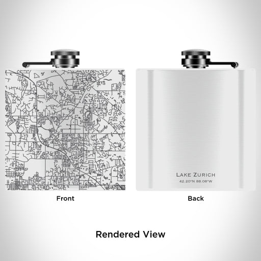 Rendered View of Lake Zurich Illinois Map Engraving on 6oz Stainless Steel Flask in White