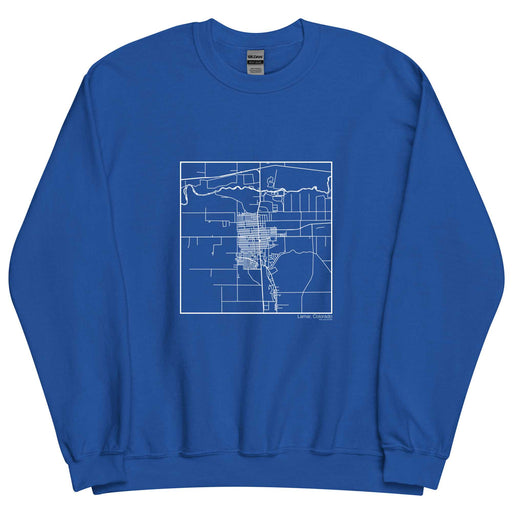 Lamar Colorado  Map Unisex Crewneck Sweater with City inscription in Royal Blue
