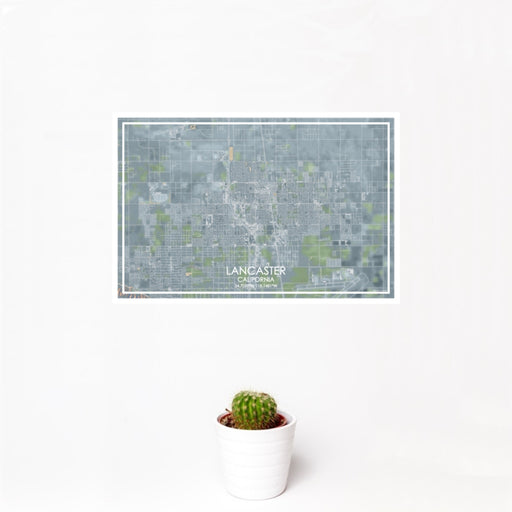 12x18 Lancaster California Map Print Landscape Orientation in Afternoon Style With Small Cactus Plant in White Planter