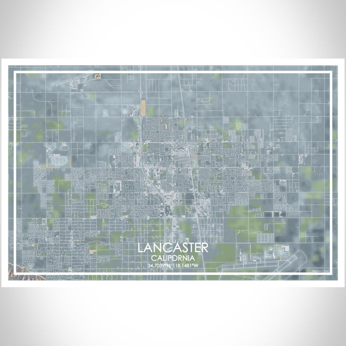 Lancaster California Map Print Landscape Orientation in Afternoon Style With Shaded Background