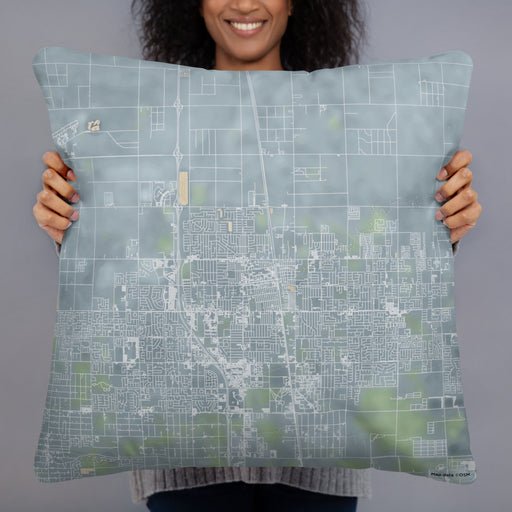 Person holding 22x22 Custom Lancaster California Map Throw Pillow in Afternoon