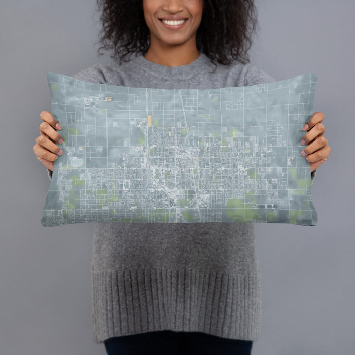 Person holding 20x12 Custom Lancaster California Map Throw Pillow in Afternoon
