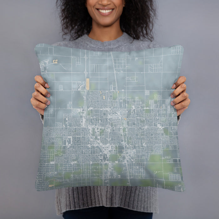 Person holding 18x18 Custom Lancaster California Map Throw Pillow in Afternoon