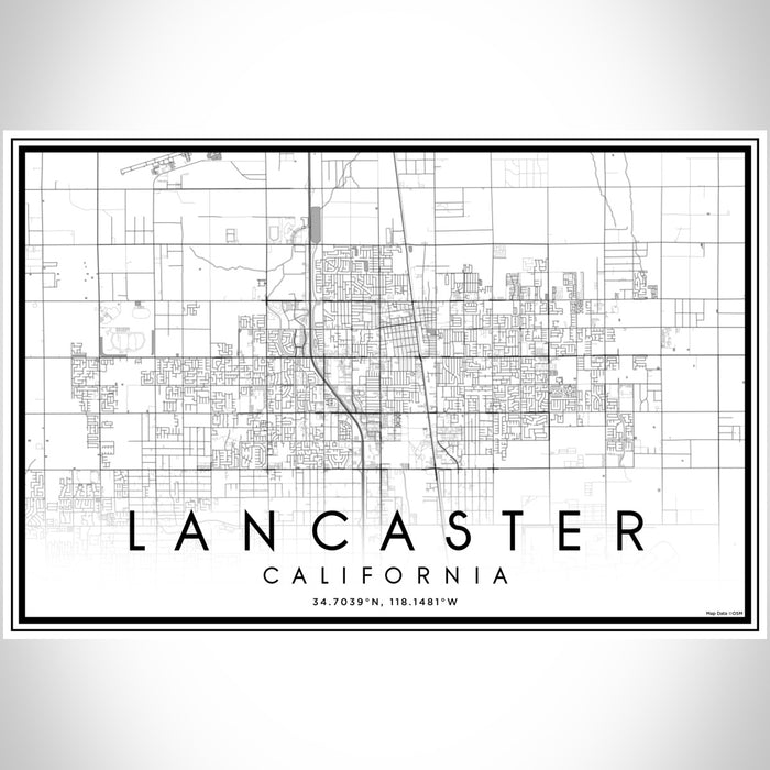 Lancaster California Map Print Landscape Orientation in Classic Style With Shaded Background