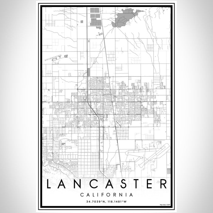 Lancaster California Map Print Portrait Orientation in Classic Style With Shaded Background