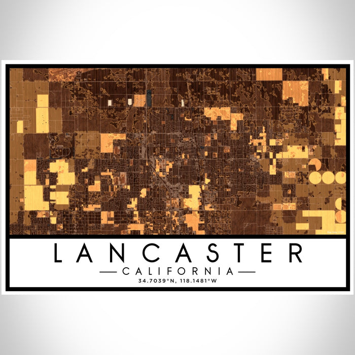 Lancaster California Map Print Landscape Orientation in Ember Style With Shaded Background