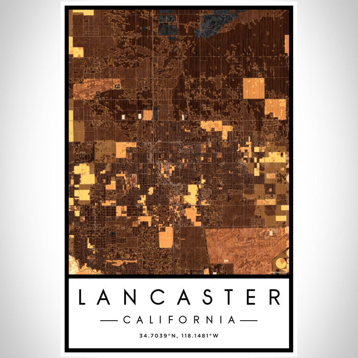 Lancaster California Map Print Portrait Orientation in Ember Style With Shaded Background