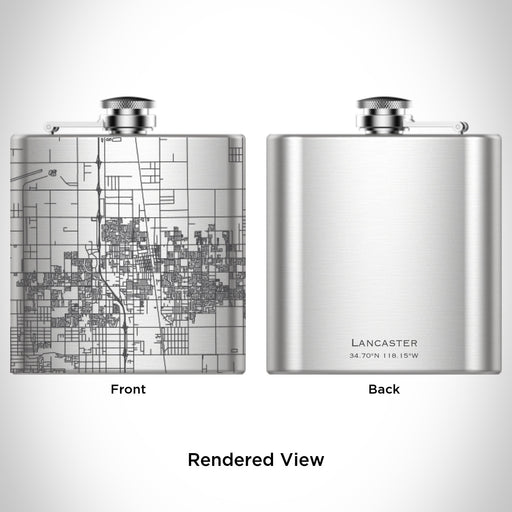 Rendered View of Lancaster California Map Engraving on 6oz Stainless Steel Flask