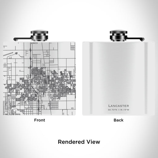 Rendered View of Lancaster California Map Engraving on 6oz Stainless Steel Flask in White