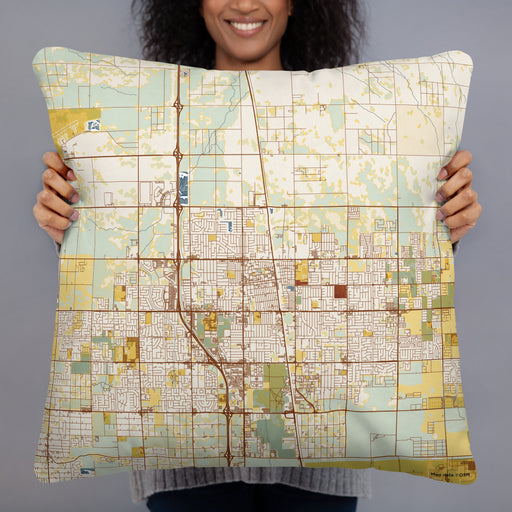 Person holding 22x22 Custom Lancaster California Map Throw Pillow in Woodblock