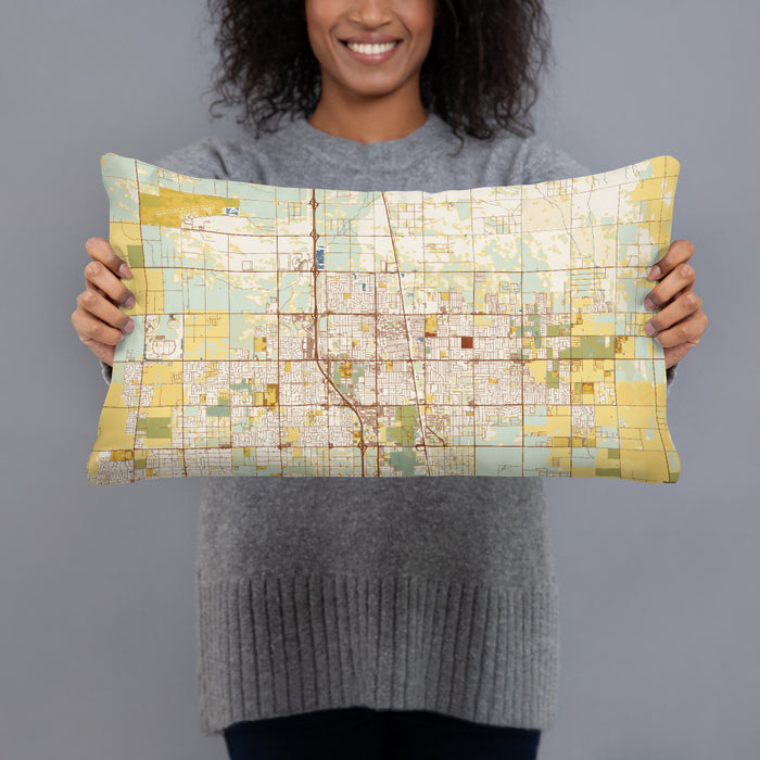 Person holding 20x12 Custom Lancaster California Map Throw Pillow in Woodblock