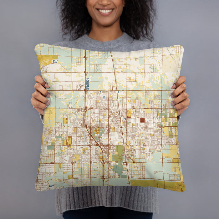 Person holding 18x18 Custom Lancaster California Map Throw Pillow in Woodblock