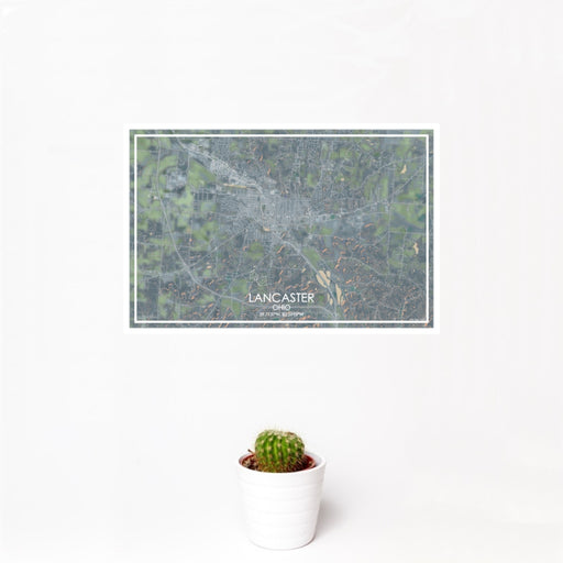 12x18 Lancaster Ohio Map Print Landscape Orientation in Afternoon Style With Small Cactus Plant in White Planter