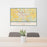 24x36 Lancaster Ohio Map Print Lanscape Orientation in Woodblock Style Behind 2 Chairs Table and Potted Plant