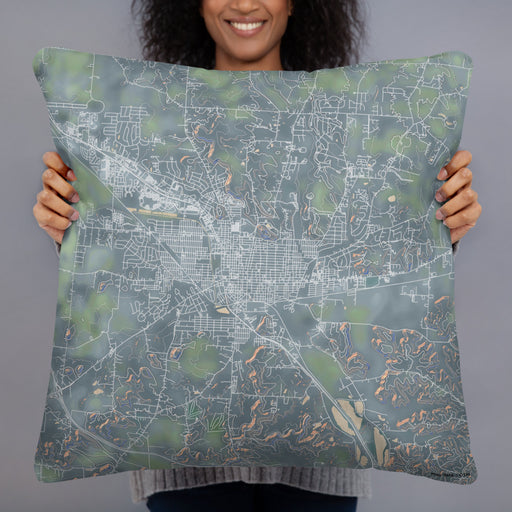 Person holding 22x22 Custom Lancaster Ohio Map Throw Pillow in Afternoon