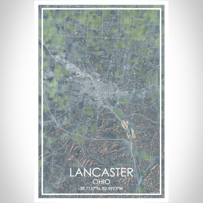 Lancaster Ohio Map Print Portrait Orientation in Afternoon Style With Shaded Background
