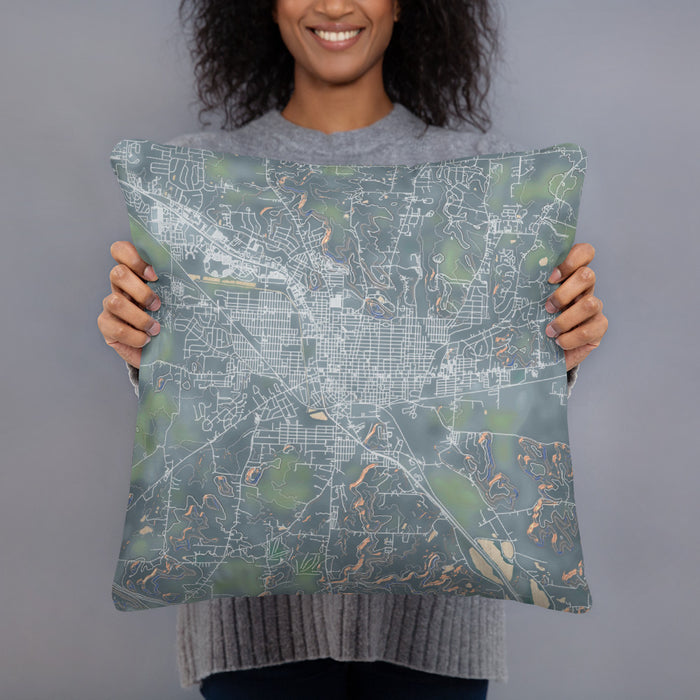 Person holding 18x18 Custom Lancaster Ohio Map Throw Pillow in Afternoon