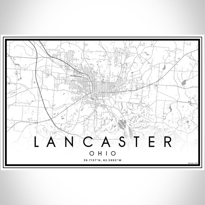 Lancaster Ohio Map Print Landscape Orientation in Classic Style With Shaded Background