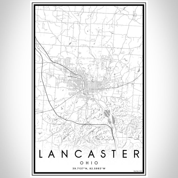 Lancaster Ohio Map Print Portrait Orientation in Classic Style With Shaded Background