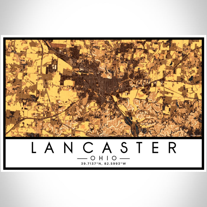 Lancaster Ohio Map Print Landscape Orientation in Ember Style With Shaded Background