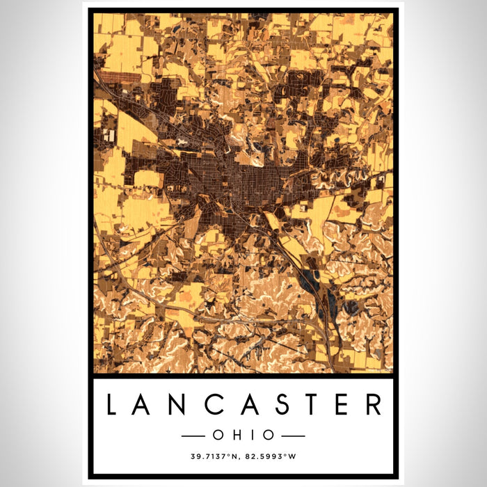 Lancaster Ohio Map Print Portrait Orientation in Ember Style With Shaded Background