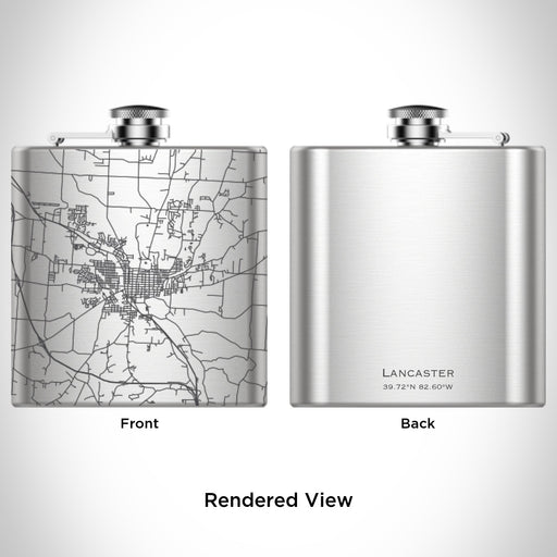 Rendered View of Lancaster Ohio Map Engraving on 6oz Stainless Steel Flask