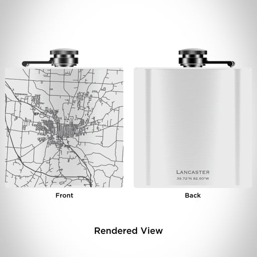 Rendered View of Lancaster Ohio Map Engraving on 6oz Stainless Steel Flask in White