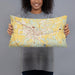 Person holding 20x12 Custom Lancaster Ohio Map Throw Pillow in Woodblock