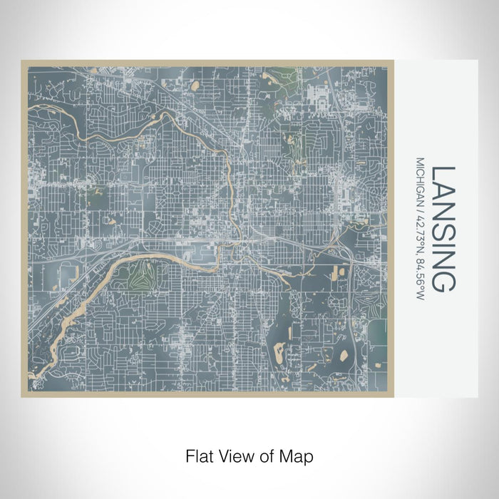 Rendered View of Lansing Michigan Map on 20oz Stainless Steel Insulated Bottle with Bamboo Top with printed afternoon style map