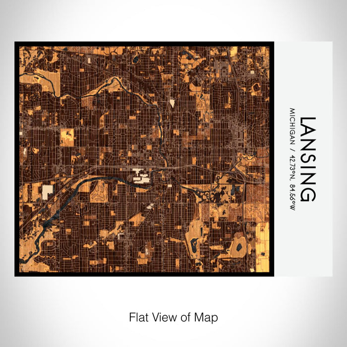 Rendered View of Lansing Michigan Map on 20oz Stainless Steel Insulated Bottle with Bamboo Top with printed ember style map