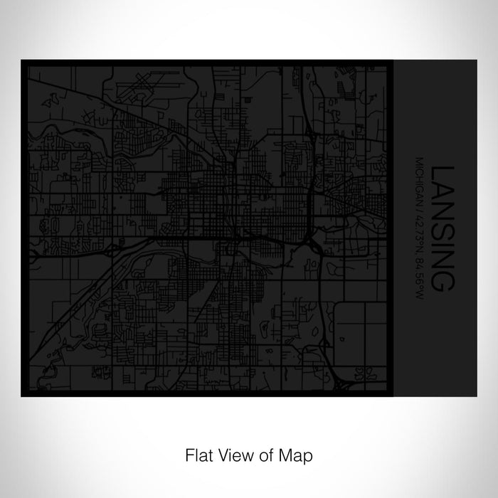 Rendered View of Lansing Michigan Map on 20oz Stainless Steel Insulated Bottle with Bamboo Top in Matte Black with printed Tactile Lines Map in Black