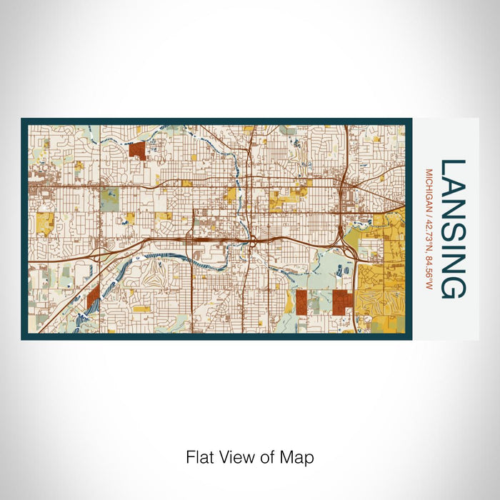 Rendered View of Lansing Michigan Map on 17oz Stainless Steel Insulated Bottle with printed woodblock style map